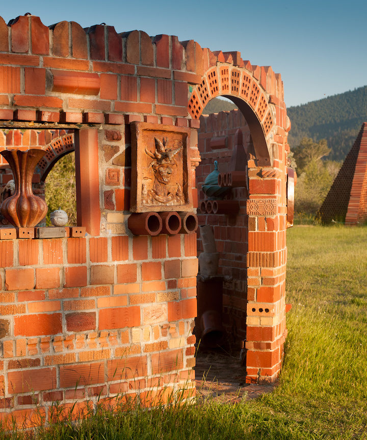 Artistically constructed round brick building